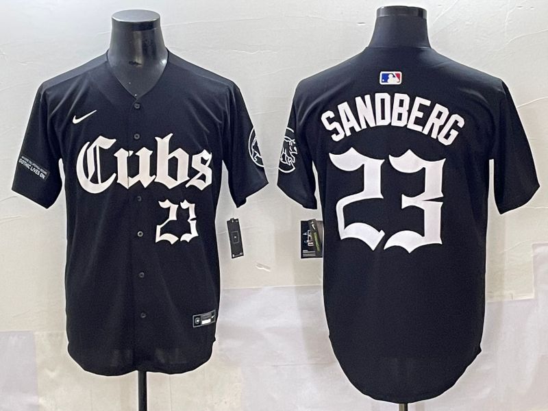 Men 2025 Chicago Cubs #23 Sandberg Black Five generations Joint Name Nike MLB Jersey style 12